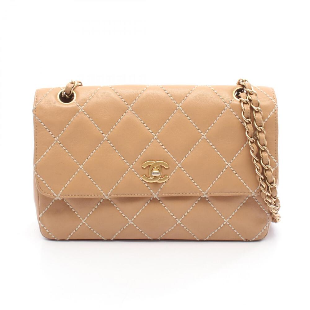 Chanel Wild Stitch Shoulder Bag Leather Beige